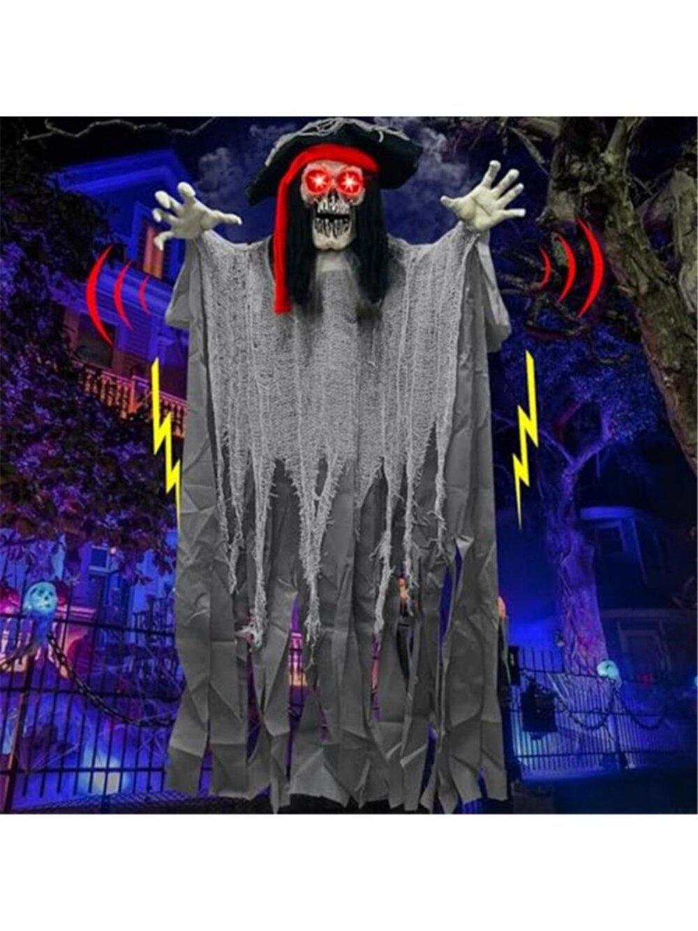 70" Large Halloween Animatronic Talking Pirate Ghost Decorations Outdoor